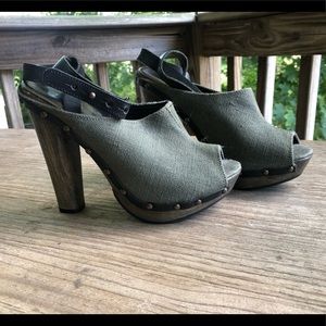 DIESEL army linen & wood heels & ankle straps